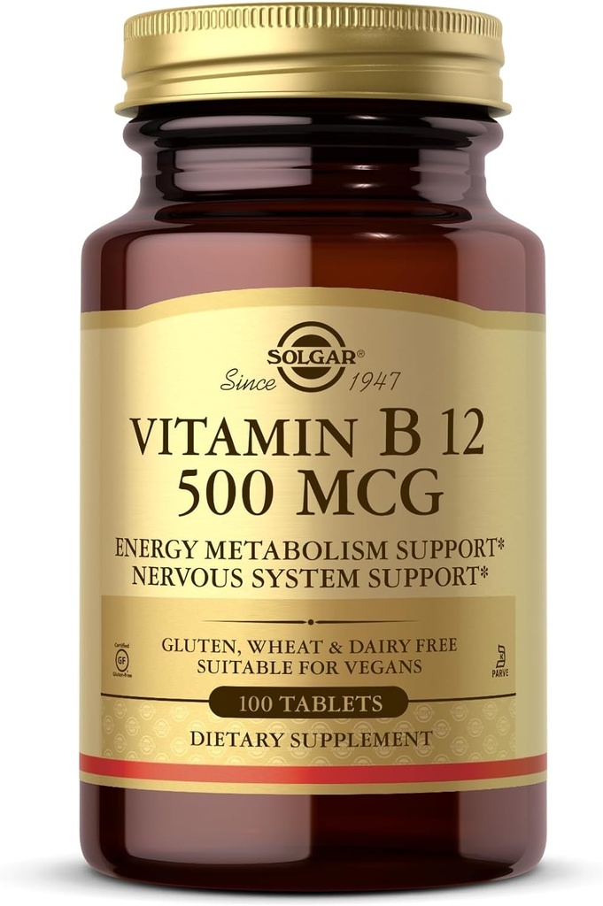 Solgar Vitamin B12 500 mcg - 100 Tablet - Vegan, Gluten Free, Dairy Free, Kosher - 100 Služeb