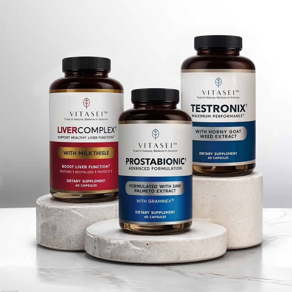 VITASEI Men 's Health Power Pack - Testronix, Prostabionic & Cleanse Bundle - Zvýšení energie, svalů, prostaty, a zdraví jater s cílené doplňky