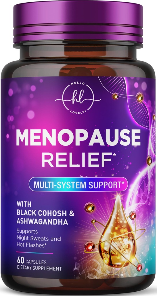 Menopauza Doplňky pro ženy s Black Cohosh - Přírodní, Mírný Hot Flash, Noční pocení & Hormon Podpora, Menopauza Relief s Dong Quai, Energie & Balance, Non- GMO & Gluten zdarma - 60 Kapsle
