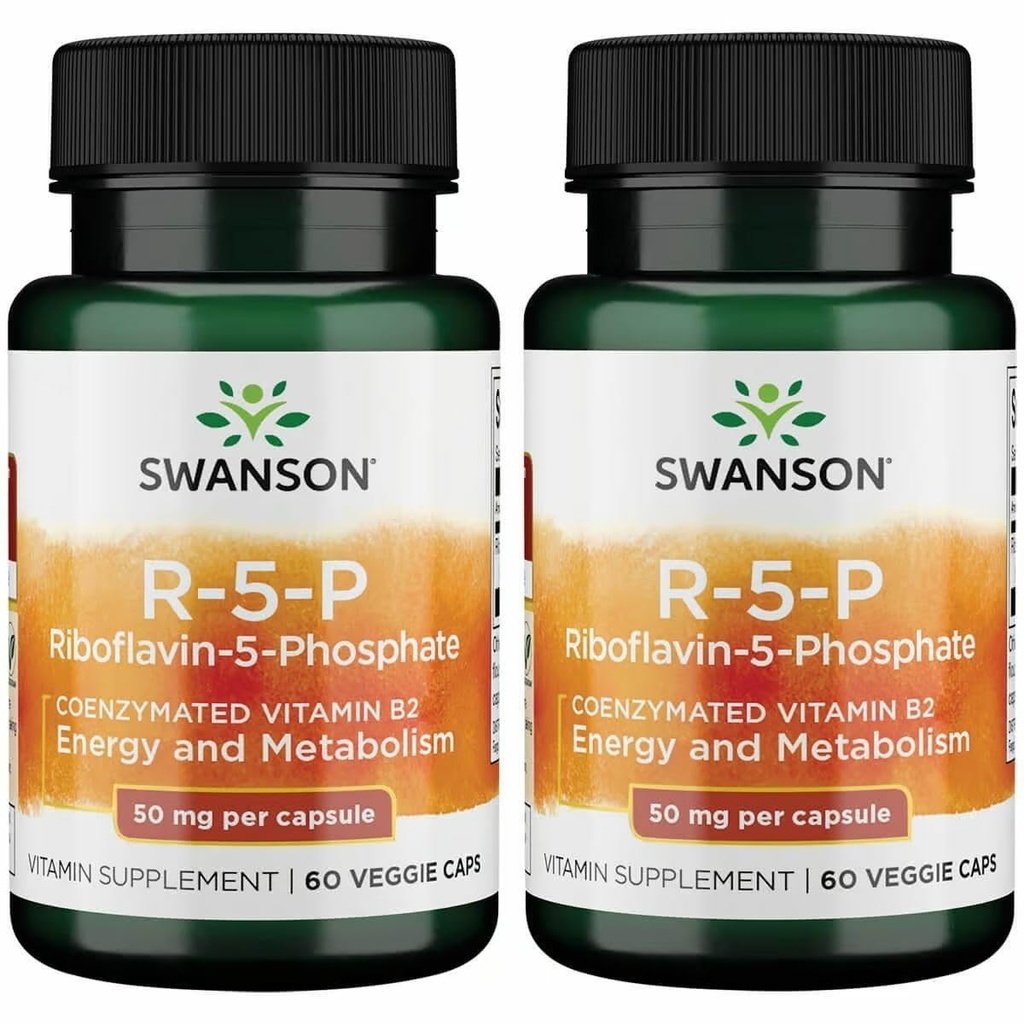 Swanson R-5-P (Riboflavin- 5-Fosfát) - vitamín B2 dodatek na podporu energie, metabolismus a vize zdraví - přírodní wellness vzorec - (60 Kapsle) (2 Pack)