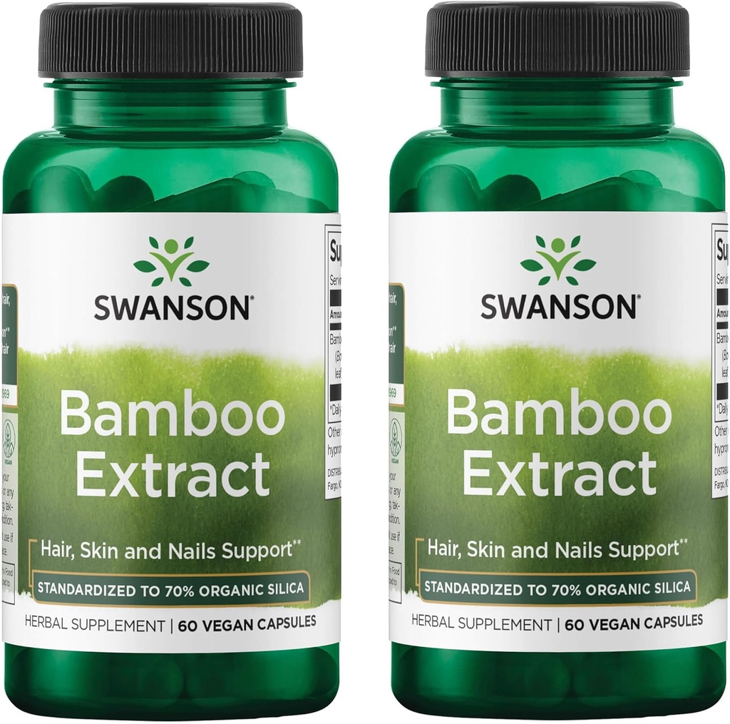 Swanson Bamboo Extract - přírodní vlasy, kůže a nehty dodatek - 70% Silica obsah podporující kolagen Formation & Bone Growth - (60 Veggie Kapsle, 300mg každý) (2 balení)