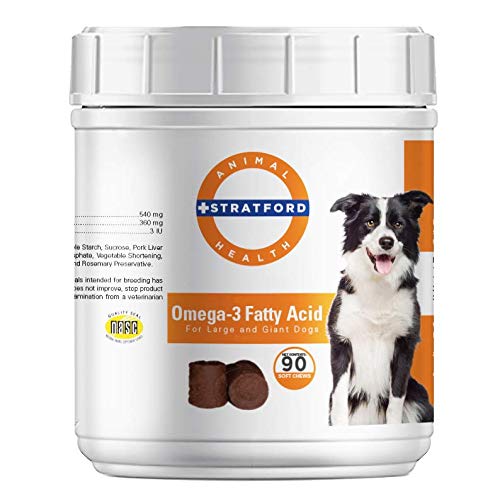 Stratford Pharmaceuticals EZ Chew Omega 3 mastné kyselé měkké žvýkací Max Strength - Dog Omega 3 Supplement - Soft Chew Treats with Fish Oil for Dogs - Velké a obří psy - 90 Soft Chews