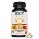 Zhou D3 + K2 - Vitamin D3 K2 doplněk pro ženy a muže, Imunitní podpora Vit D3 a K2 doplňky, Čistá Vegetariánská Formule s 5000 IU D3 a MK-7 - 60 Vegetariánské kapsle (Balení 1)
