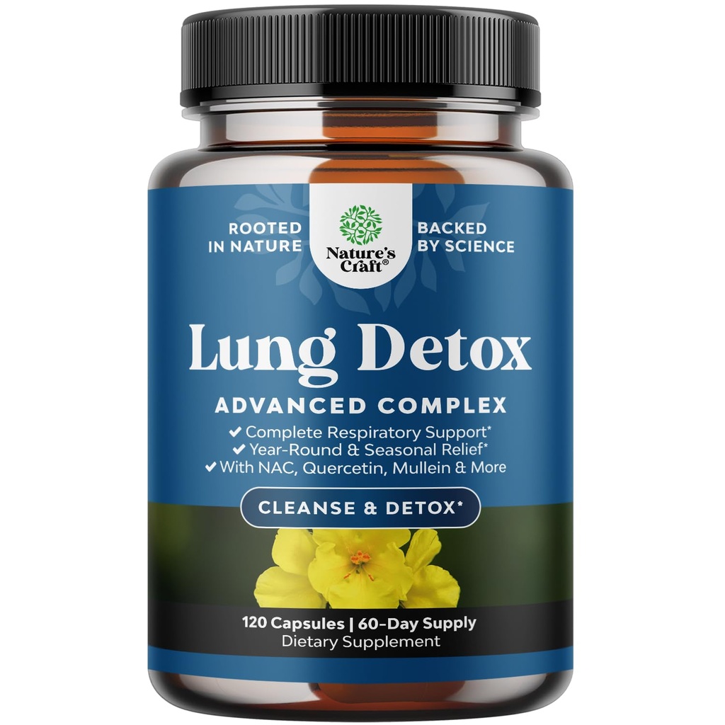 Lung Detox Mullein Leaf Kapsle - Očištění Mullein Lung Cleanse Complex s NAC Quercetin & Cordyceps Extrakty - Leaf Herb Respirační dodatek pro Sinusovou imunitu a podporu dýchání