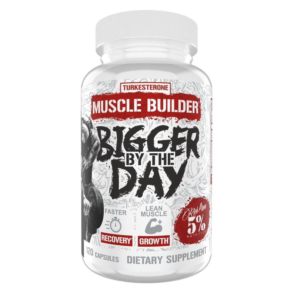 5% Nutrition Rich Piana BiggerByTheDay 124; Anabolické Muscle Builder, Hardcore Mass Gainer 124; Turkesteron, HISA, Epicatechin, Leucine Dublin 124; 120 Kapsle (30 Služeb)