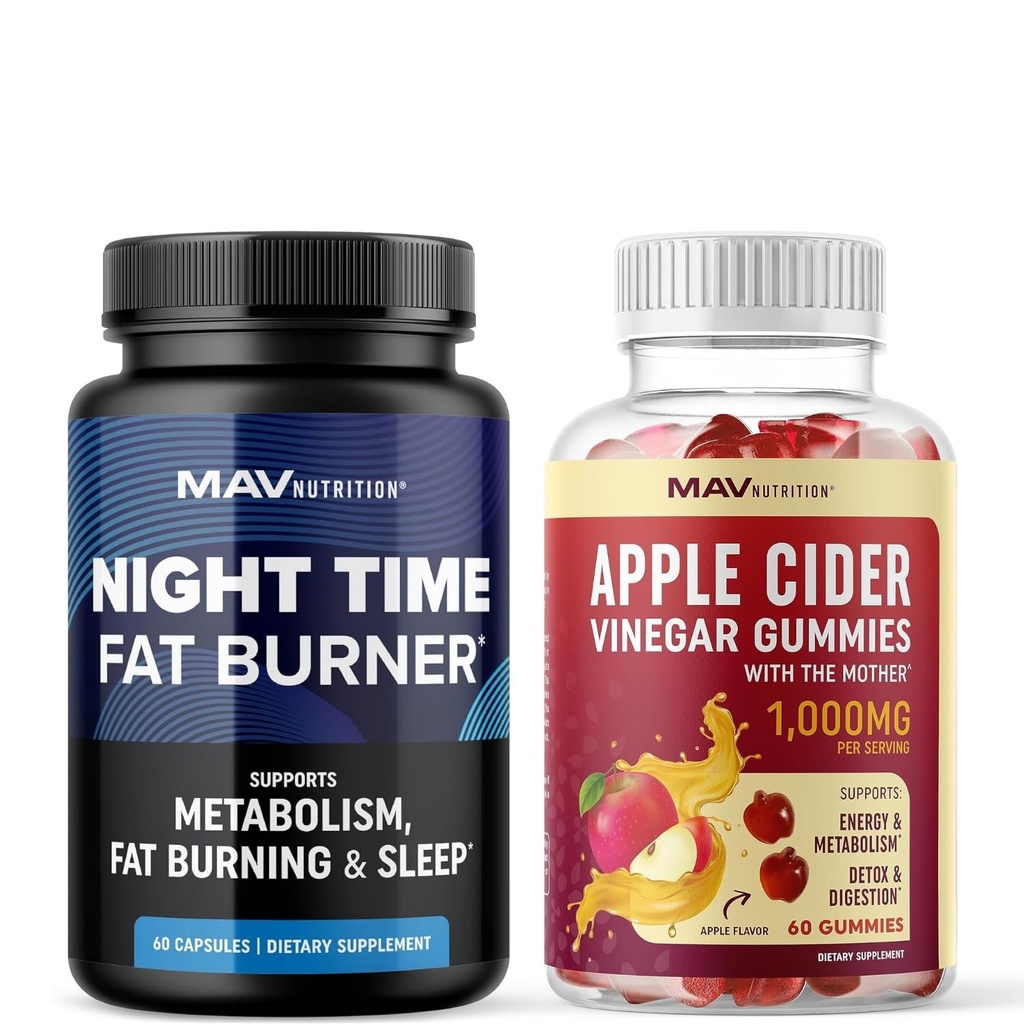 MAV NITRION Night Time Hořáky na tuk Kapsle a Apple Cider Ocet gumové gumy 124; Přes noc Metabolismus Booster pro Somech Tuk Burning Podpora s melatonin & ACV 124; 1 Měsíční dodávky