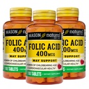 Mason přírodní kyselina listová 400 mcg, denní dodatek pro zdraví, nálady a prenatální péče, pro ženy v dětském věku, 100 tablet (balení po 3)