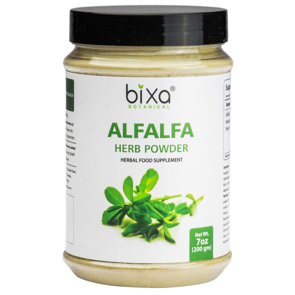 bixa BOTANICAL Alfalfa Powder Pure (Medicago Sativa) Superfood PHARMAN 124; Ayurvedic přírodní bylinný doplněk 7 Oz / 200g