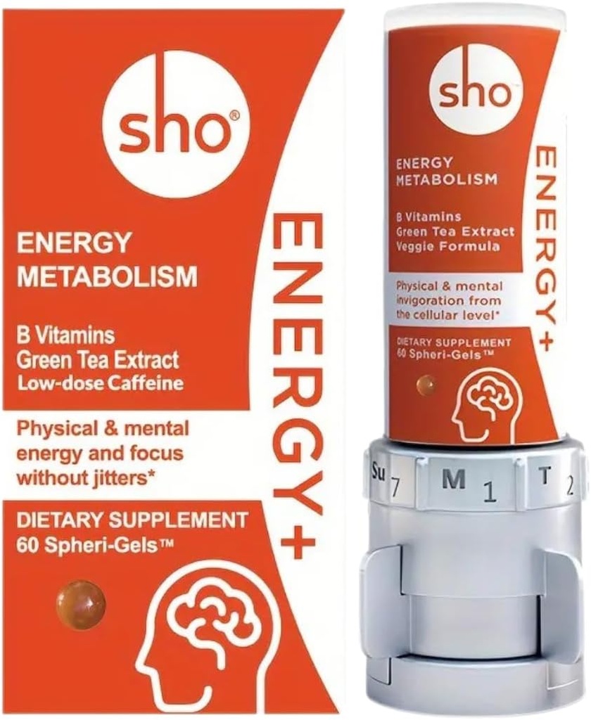 SHO Vegan Energy + Focus Supplement Kit - Matcha Green Tea Extract, Methylovaný B Complex, vitamín B a kofein přírodní energie Booster bez crash, Jitters pro muže a ženy - 60 pilulky Náplň láhev