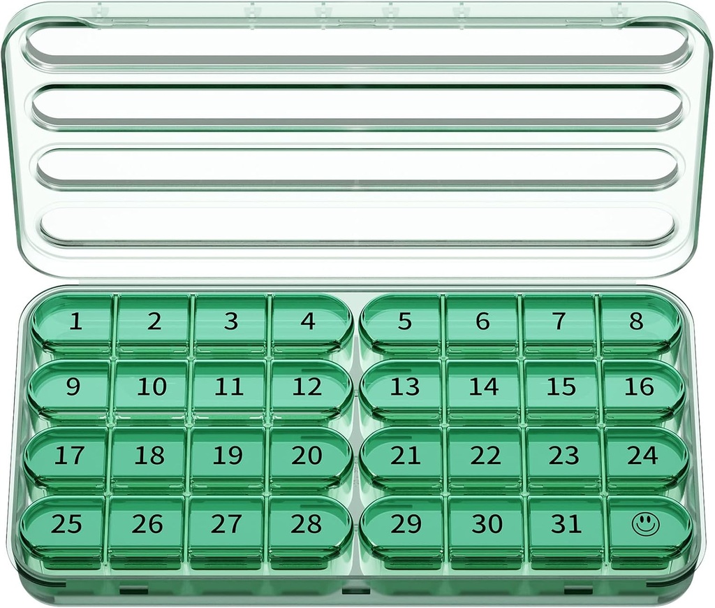 Zoksi Monthly Pill Organizér 1 čas denně, 30 den Pill Box Organizátor Jednou denně, Jeden měsíc Velký Pill Pouzdro na cestu, 31 den Denní Medcine Kontejner na vitamíny, dodatek a léky (Olive)