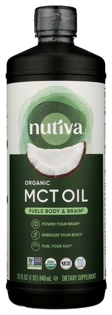 Nutiva Organic MCT Olej, Neochucené, 32 Oz, USDA Organic, Non-GMO, Non-BPA, Celých 30 Schváleno, Vegan, Gluten- Free & Keto, 14g MCT per Serving & Neutrální Flavor pro Energy Boost to Coffee, Shakes and Salads