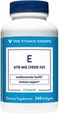 Vitamin Shoppe Vitamin E 1.000IU - Přírodní zdroj, podporuje zdravý kardiovaskulární systém, imunitní zdraví a oční zdraví - jednou denně (240 Softgels)