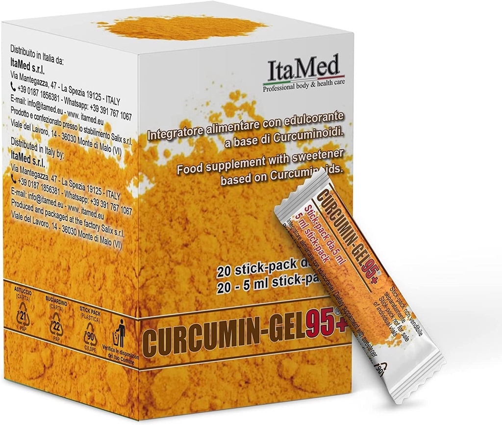 Itamed Turmeric Curcumin Supplement Gel - 95 + Curcumin Powder with HGC-C Complex, Organic Formule, 20 Stick-Packs (5ml každý), Turmeric Curcumin pro zlepšení biologické dostupnosti
