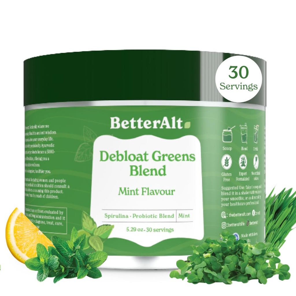 Lepší Alt Green Powder, Detox & Debloat s 15 Super Green Směs Spirulina, Moringa Powder, Wheatgrass, Pre & Probiotika, Baleno s antioxidanty, Máta Flavor, No Maltodextrin, 30 Služeb