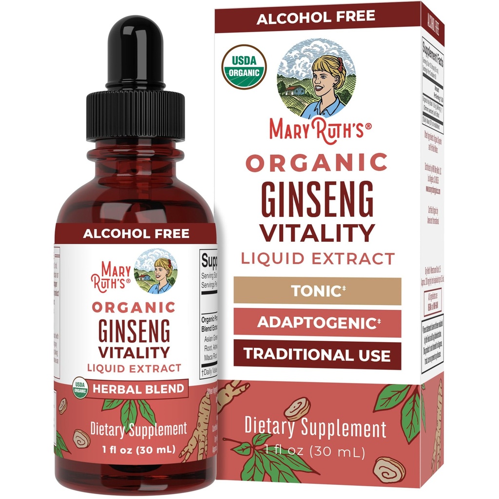 MaryRuth Organics Bylinný dodatek pro funkci mozku 124; Zvýšení energie 124; Paměť 124; Vitalita USDA 124; Ginseng s Ashwagandha 124; Eleuthero a Maca Root Extract 124; 1 Fl Oz