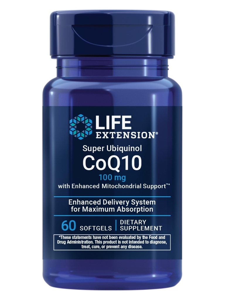 Life Extension Super Ubiquinol CoQ10 with Enhanced Mitochondrial Support, potent Heart Health & Cellular Energy Production Support, Ultraabsorbable, Gluten- Free, Non- GMO, 100 mg, 60 softgels
