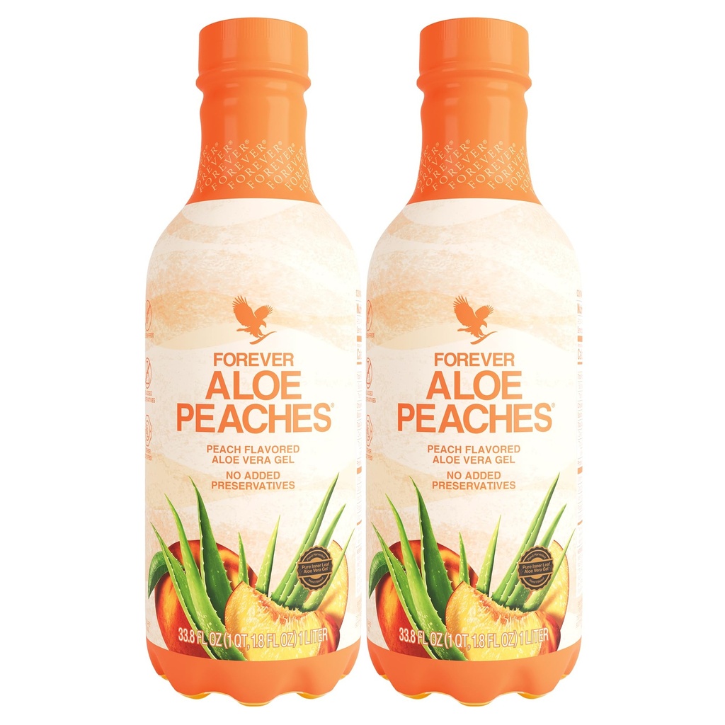 Navždy žijící - Aloe Broskve - Čistá aloe s Real Peach Flavor - Podporuje stravu a imunitu - Vegan a gluten- Free - 33.8 fl oz (2-Pack)