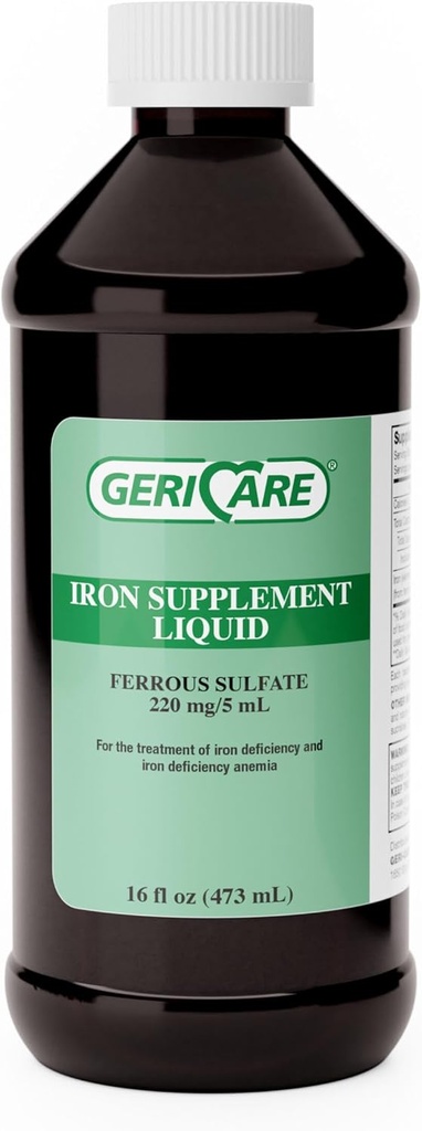 GeriCare 220 High potency Liquid Iron Supplement 124; Tekuté železo pro dospělé 124; pro chudokrevnost a nedostatek železa 124; 220mg železa per 5ml Dávka. (Balení po 1)