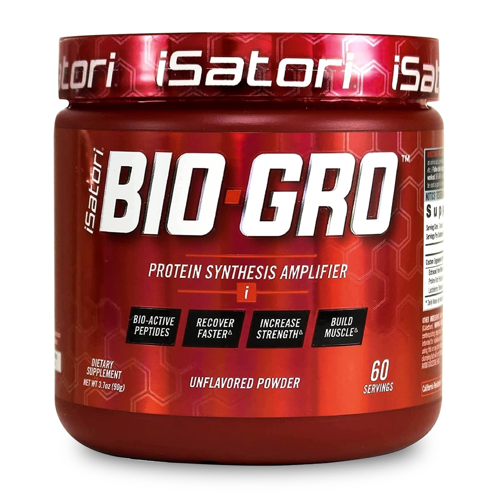 iSatori BIO- GRO protein Syntéza zesilovač, pro svalovou obnovu & růst, Vylepšený stimulant zdarma Pre Workout & Colostrum dodatek s Bio- Aktivní Peptides- Neochucené (60 Služeb)