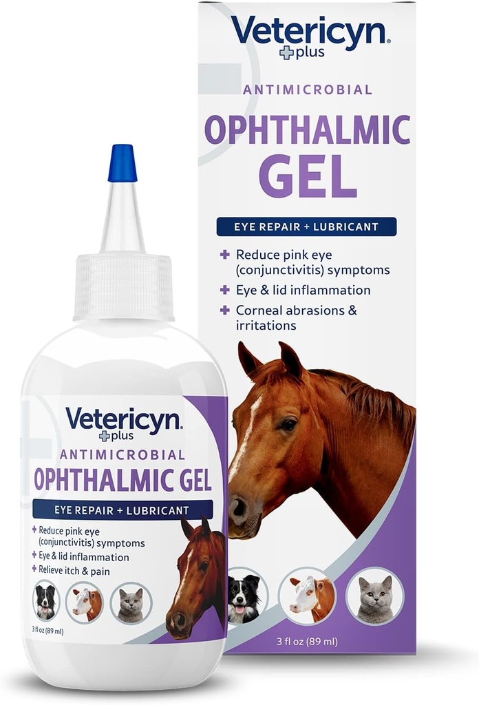 Vetricyn Plus oftalmický oční gel pro koně 124; Oční očka Alternativa Lubrikovat a zmírnit podráždění očí koně, Bezpečné pro všechna zvířata. 3 unce