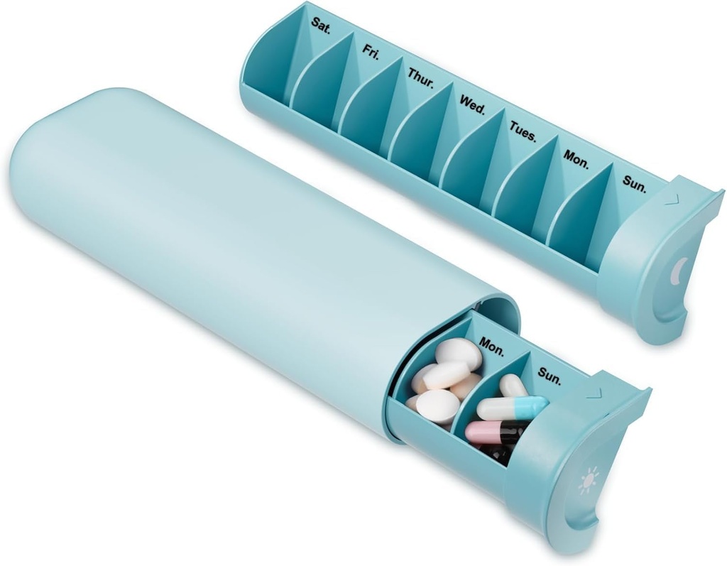 Aktualizovaný Pořadatel pilulek 2 krát denně, AM PM Pill Box 7 Day, Týdenní cestovní Pill Kontejner, Roztomilý Pouzdro na pilulky pro vitamín, léky, vitaminy, rybí oleje a doplňky (modrá)