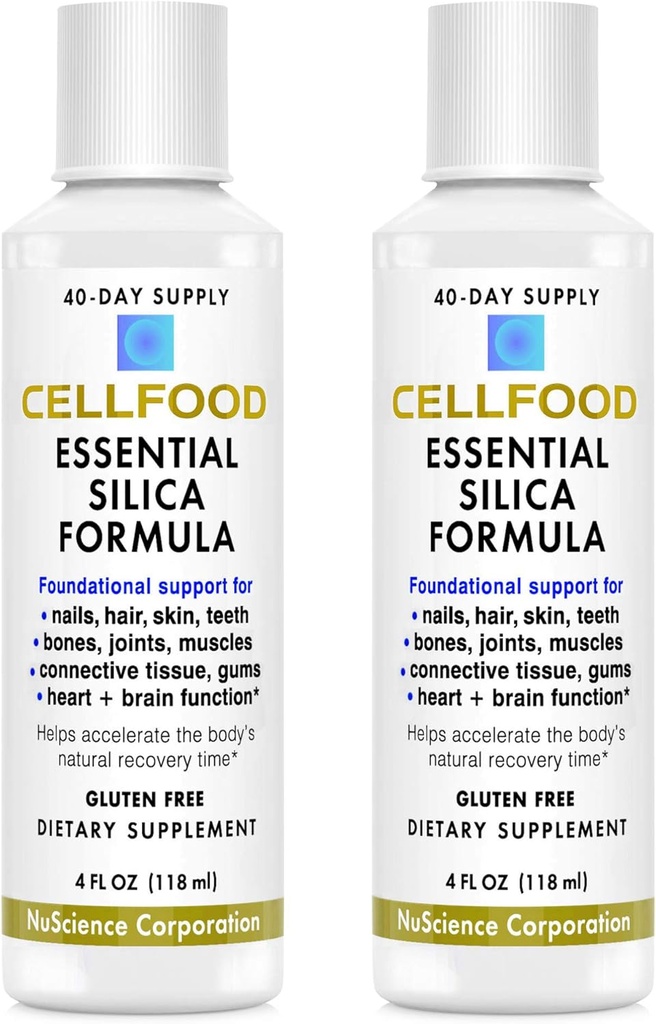 Cellfood Essential Silica Anti- Aging Formule, 4 fl oz, 2 Pack - Podporuje zdravé kosti, spony, vlasy, kůže, nehty, zuby & Gums - Snadná absorpce - Lepidlo zdarma, Thiaminase zdarma, Non- GMO - 80- denní dodávka