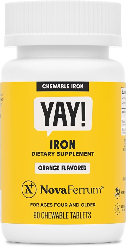 NovaFerrum Yay YO124; Žvýkací doplněk železa pro děti a dospělé ve věku 4 a více než 124; 18mg železa 124; 90 Služeb 124; Cukr zdarma 124; Vegan 124; Gluten zdarma 124; Orange Flavor