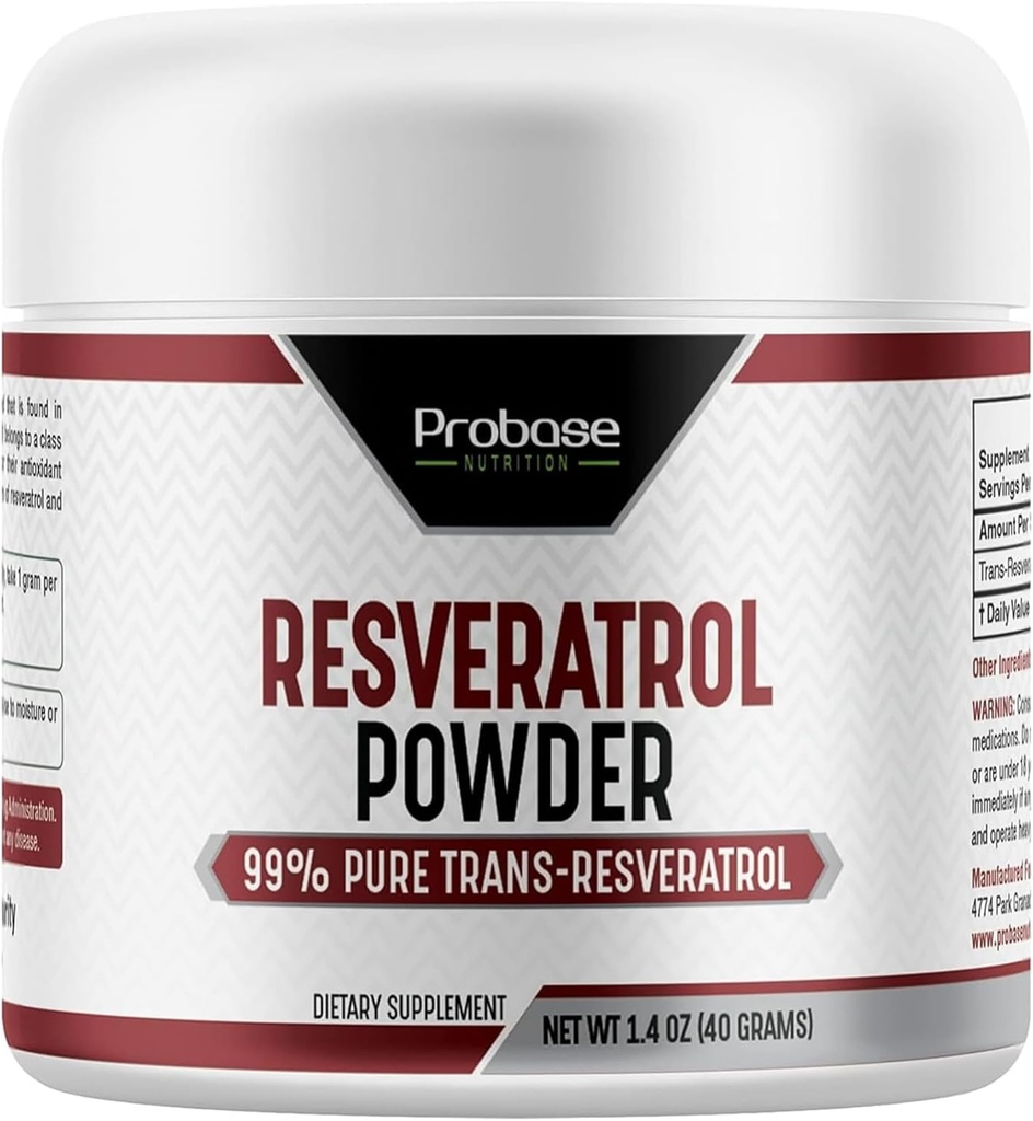 Probase Nutrition Trans Resveratrol Dodatek, Vysoká čistota Resveratrol Prášek pro podporu věku, 40denní dodávky, 40 Grams