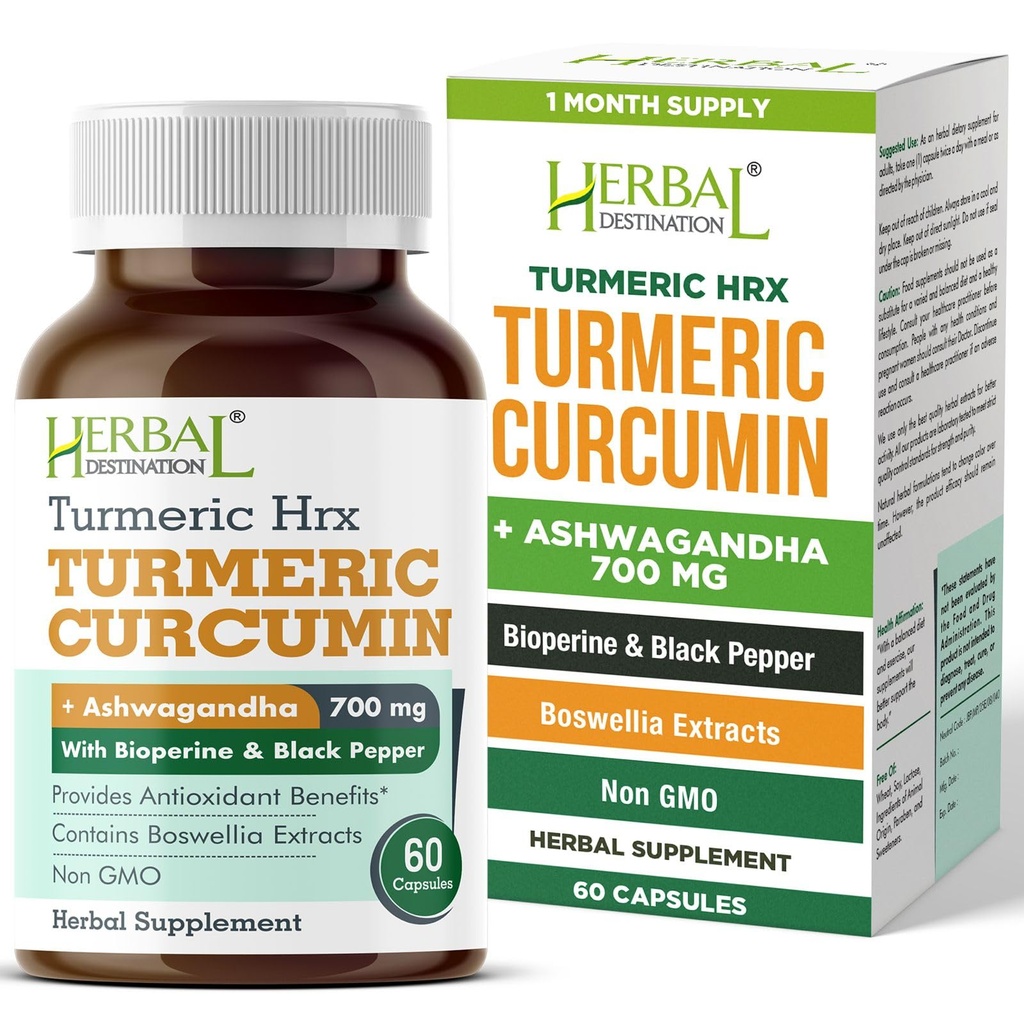 Kurkuma dodatek Hrx- Imunitní dodatek, Metabolismus Booster Joint Support Dodatek s kurkumin, Boswellia, Curcuma & Black Pepper Extract - 60 Kapsle