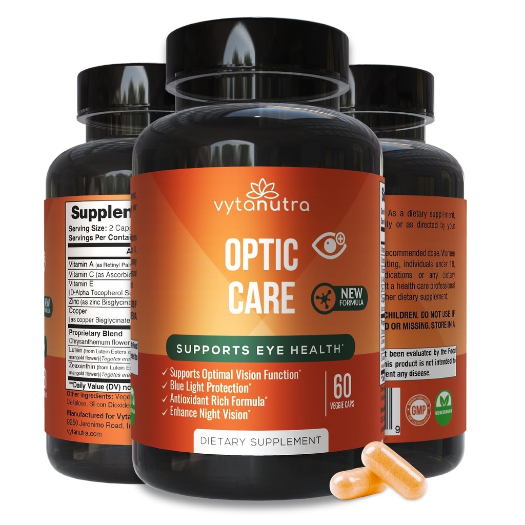 Vitaminy optického oka - Lutein, Zeaxanthin, Vitaminy A C E, zinek, měď, chryzanthemum & Goji - Antioxidant Mikronutrient Formule pro podporu vizí - 3 PK