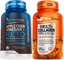 Herbtonika Apple Cider Ocet Kapsle Plus Keto BHB 124; Tuk Burner & hubnutí doplněk pro ženy a muže - Multi kolagen gumy Typ 1,2,3,5 & 10 s Biotin pro růst vlasů, kůže, hřebíky