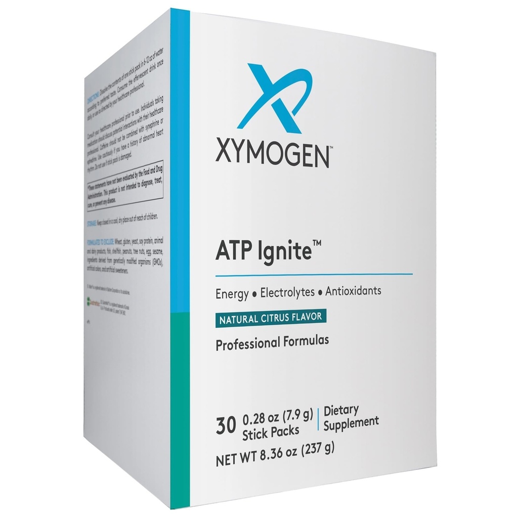 XYMOGEN ATP Ignite Revitalization Energy Drink Powder - Podporuje výměnu elektrolytů + ATP Biosyntéza s antioxidanty, aminosy, vitaminy, elektrolyty + 95mg kofeinu (30 Citrus Stick Packs)