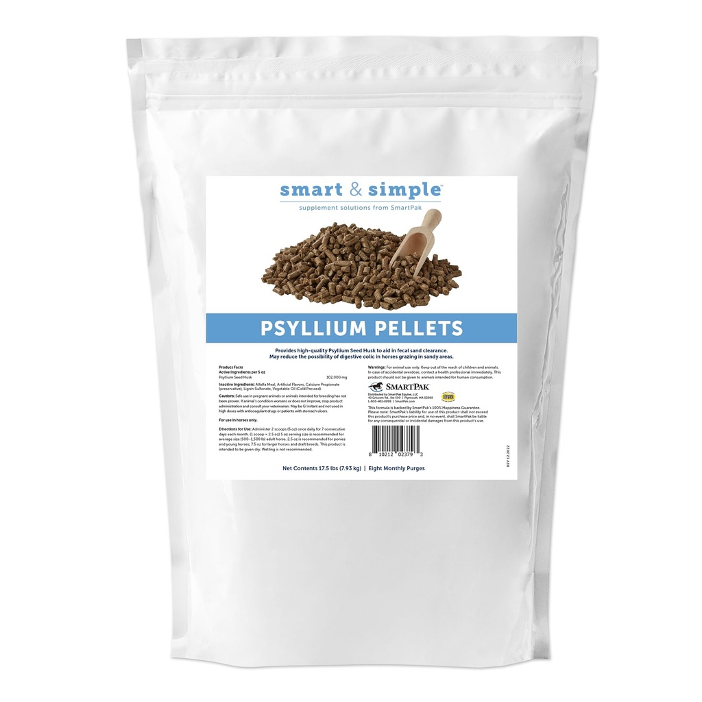 Smart & Simple Psyllium Pelety pro koně 124; Psyllium Husk Fiber dodatek pro Equine Digestive Wellness Support 124; Apple- Banana ochucené 124; 8 Měsíční čistky 124; 17.5 lb Bag
