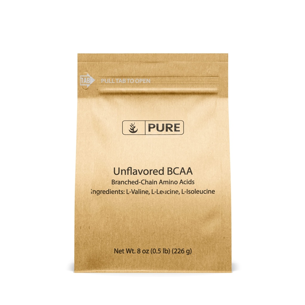 Čisté původní ingredience Neochucené Instantized BCAA (8oz) Prášek, Esenciální aminokyseliny s rozvětveným řetězcem, dodatek