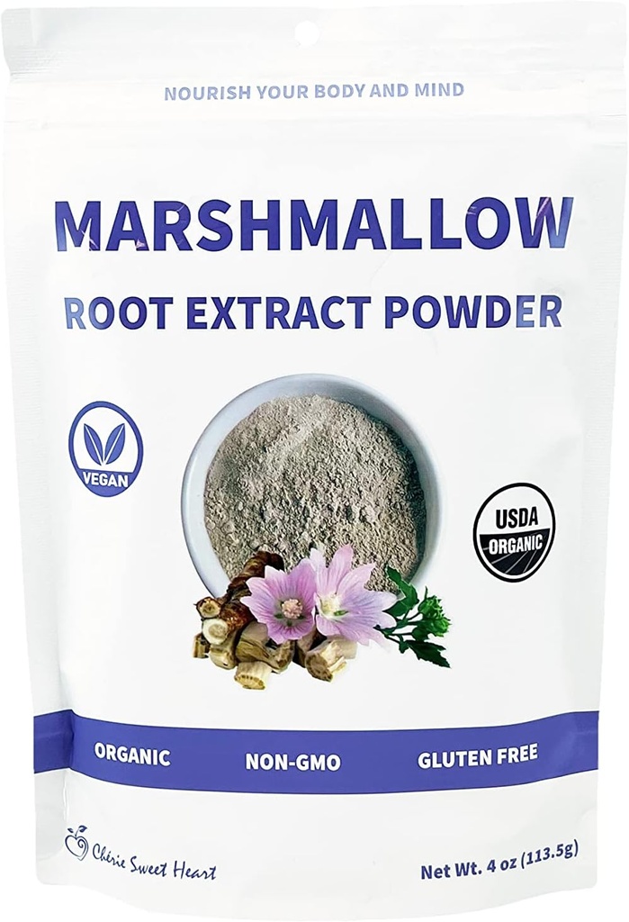 Chérie Sweet Heart USDA Organic Marshmallow Root Powder, Filler Free, Traditional Used, No GMO, Vegan Friendly, 4 Ounces