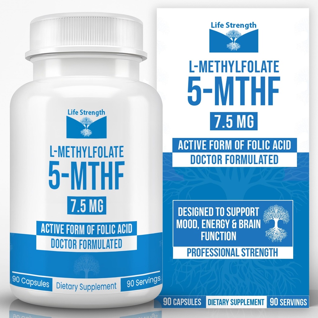 L-methylfolát 7.5 MG, Optimalizovaný a vysoce bioaktivní methylfolát, 5-MTHF dodatek pro nádech a imunitní podporu, přírodní dietní dodatek pro energii, non-GMO & gluten- free, 90 Kapsle