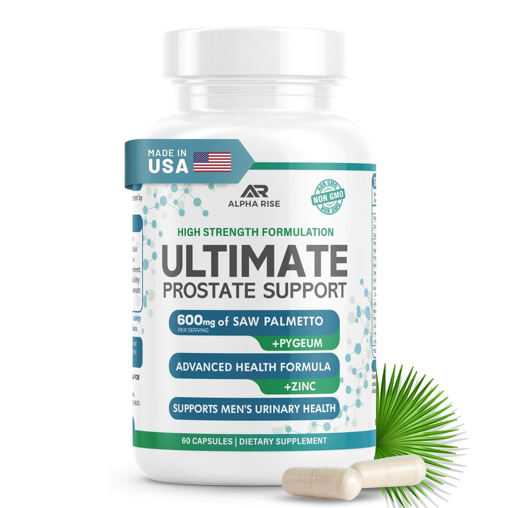 Nejlepší Overthe- Counter Prostate Support Health Supplement pro muže - 600 mg Saw Palmetto 300mg Pygeum - 16 Byliny + zinek - Relief z rozšířené prostaty a zastavit časté močení - 60 Kapsle