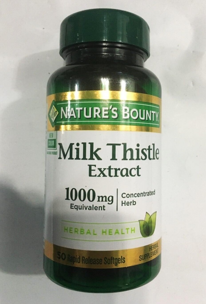 Nature 's Bounty Milk Thistle 1000mg, Bylinný doplněk zdraví, Denní dodatek, Gluten zdarma, Rychlé uvolnění Softgels, 50 Ct
