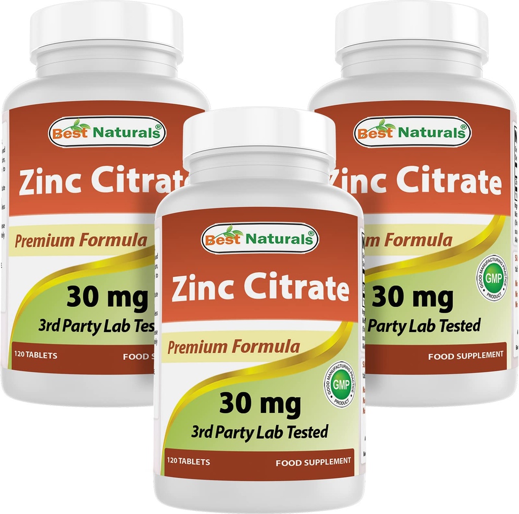 Nejlepší Naturals Zinek 30mg doplňky (jako zinek Citrát) - zinek Vitamíny pro dospělé Imunitní podpora - 120 Tablety (120 Počet (balení po 3))