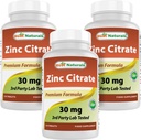 Nejlepší Naturals Zinek 30mg doplňky (jako zinek Citrát) - zinek Vitamíny pro dospělé Imunitní podpora - 120 Tablety (120 Počet (balení po 3))