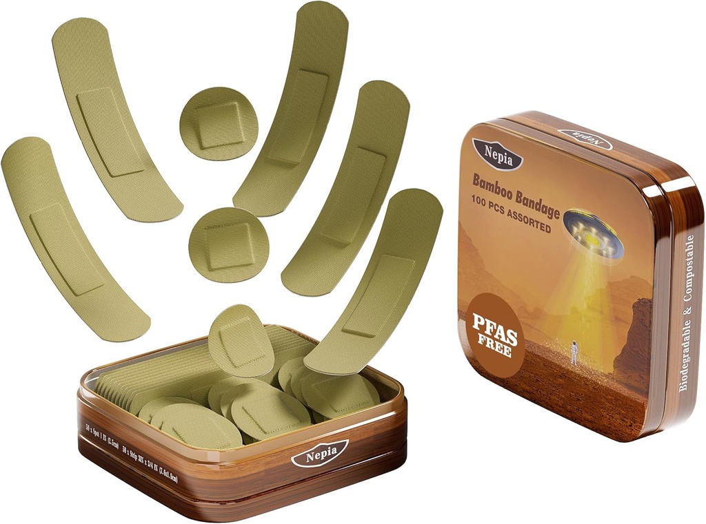 Nepia Hypoalergenní Bamboo Fabric Asric Shapes Obvazy 124; PFAS Free & Latex Free Found 124; Eco- Friendly Composible Bandades for Sensitive Skin & Scraps 124; Flexible Fabric Family Pack (100 Počet)