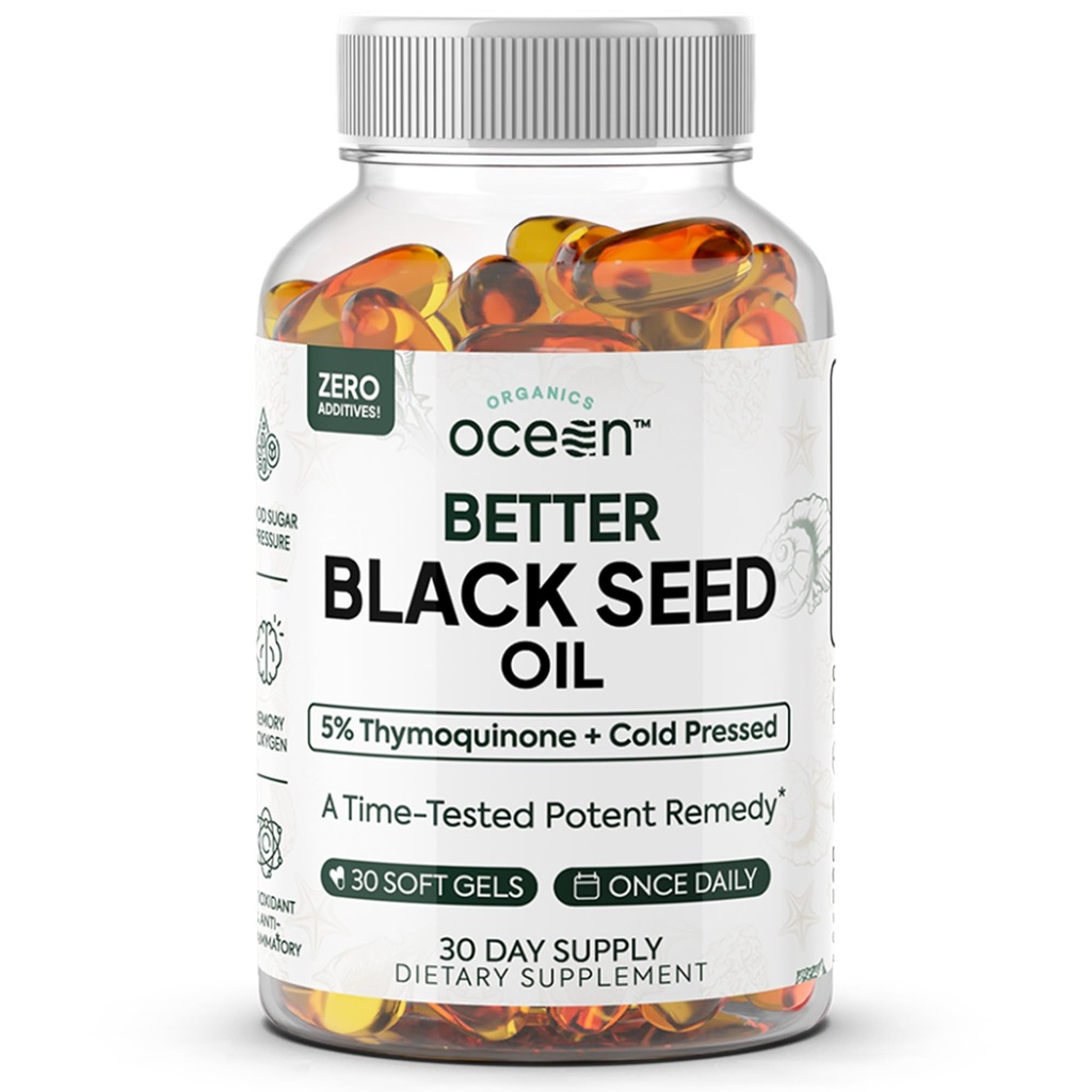 Organics Ocean Better Black Seed Oil Cold Pressed - Čistý Nigella Sativa Oil pro imunitní podporu - 5% Thymoquinon - Podpora paměti, vitality a buněčného zdraví