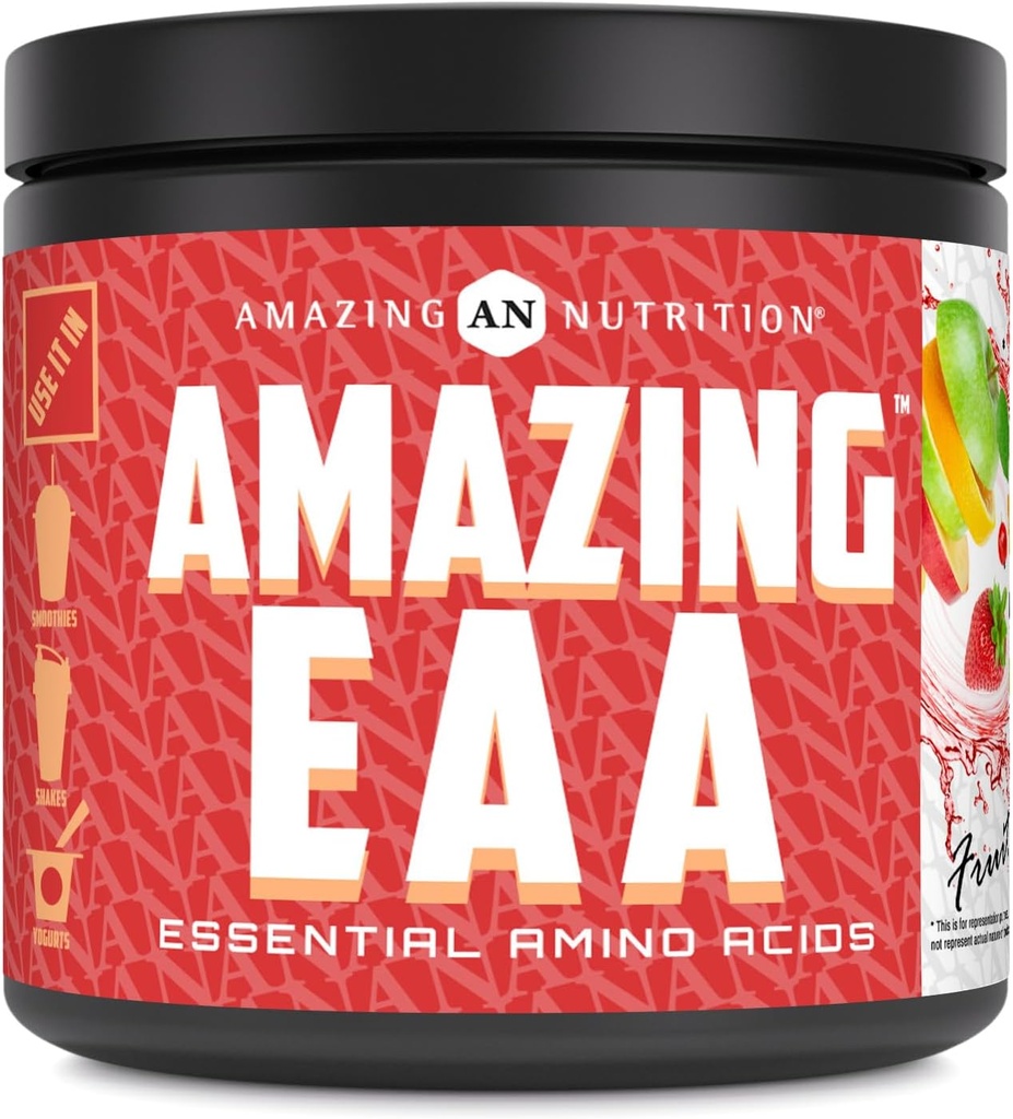 Amazing EAA Essential Amino Acids S124; 8 Grams EAA 's Per Serving S124; 30 Servings S124; 330 Grams Powder Supplement S124; Made in USA (Natural Fruit Punch)