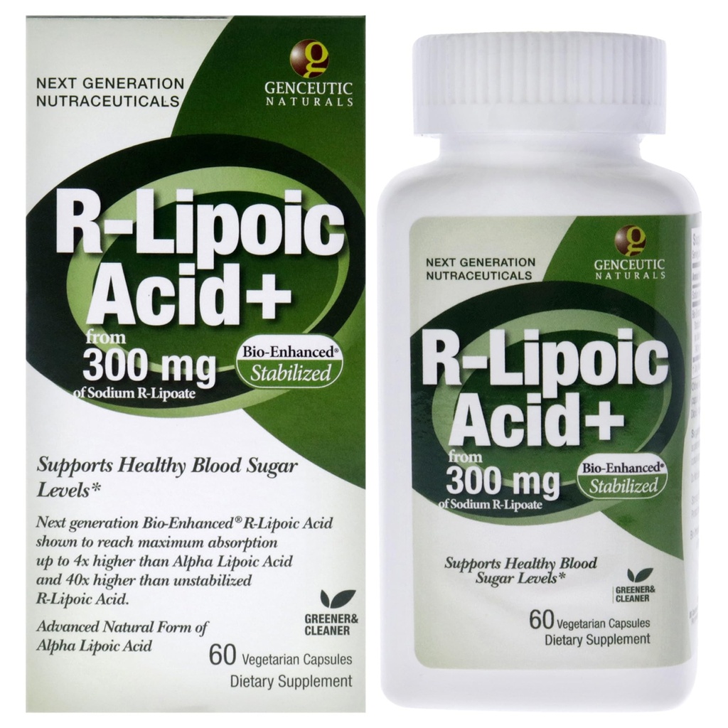 Gencomed Naturals R- Lipoic Acid Dietary Supplementary 124; Vegetarian Acid 124; Vegetarian Acid 124; Gluten Free Acid 124; Non GMO Acid 124; 300mg (60 kapslí) 124; Single Count