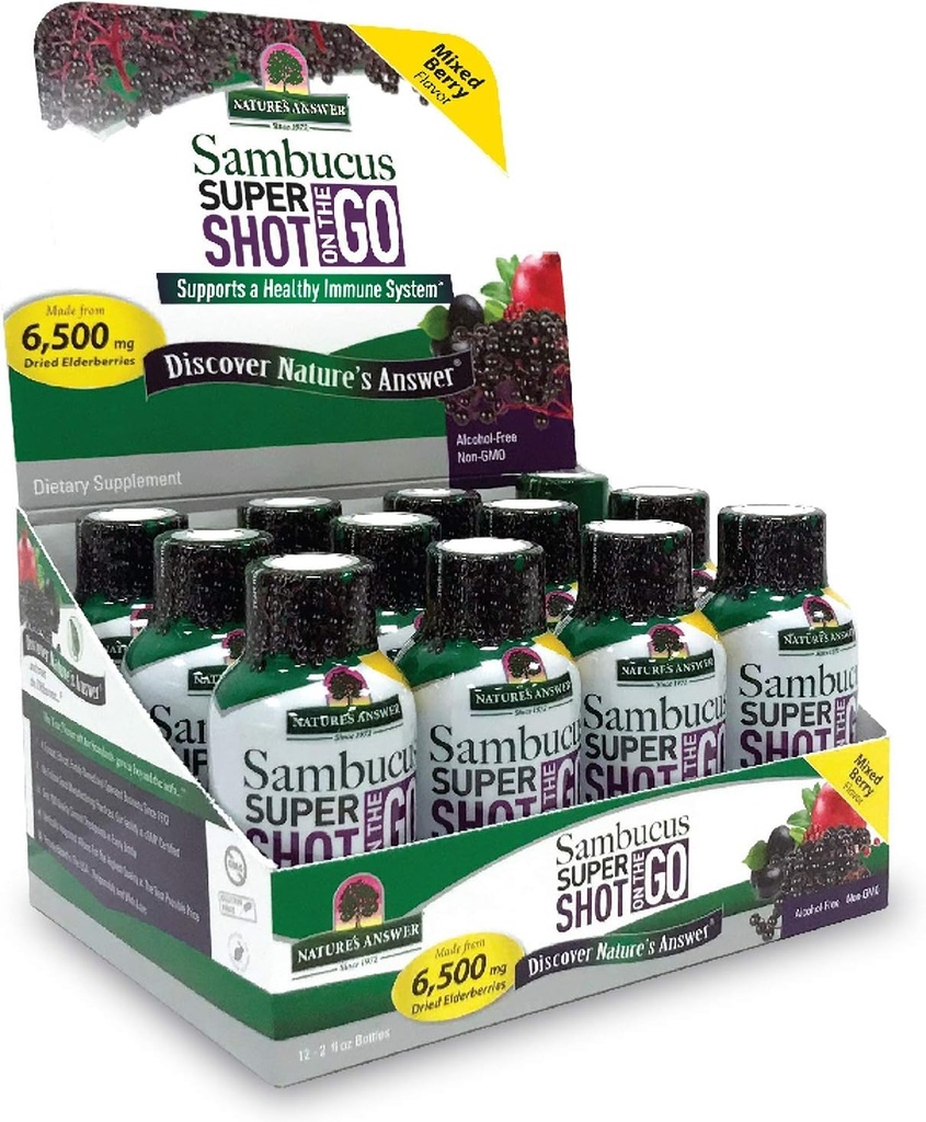 Příroda odpověď Sambucus imunitní cestovní výstřel (12 Pack) Elderberry na Go. 2oz. Alkoholicko-Free Non- GMO Sambucus Black Elderberry Letadlo / Travel Shot