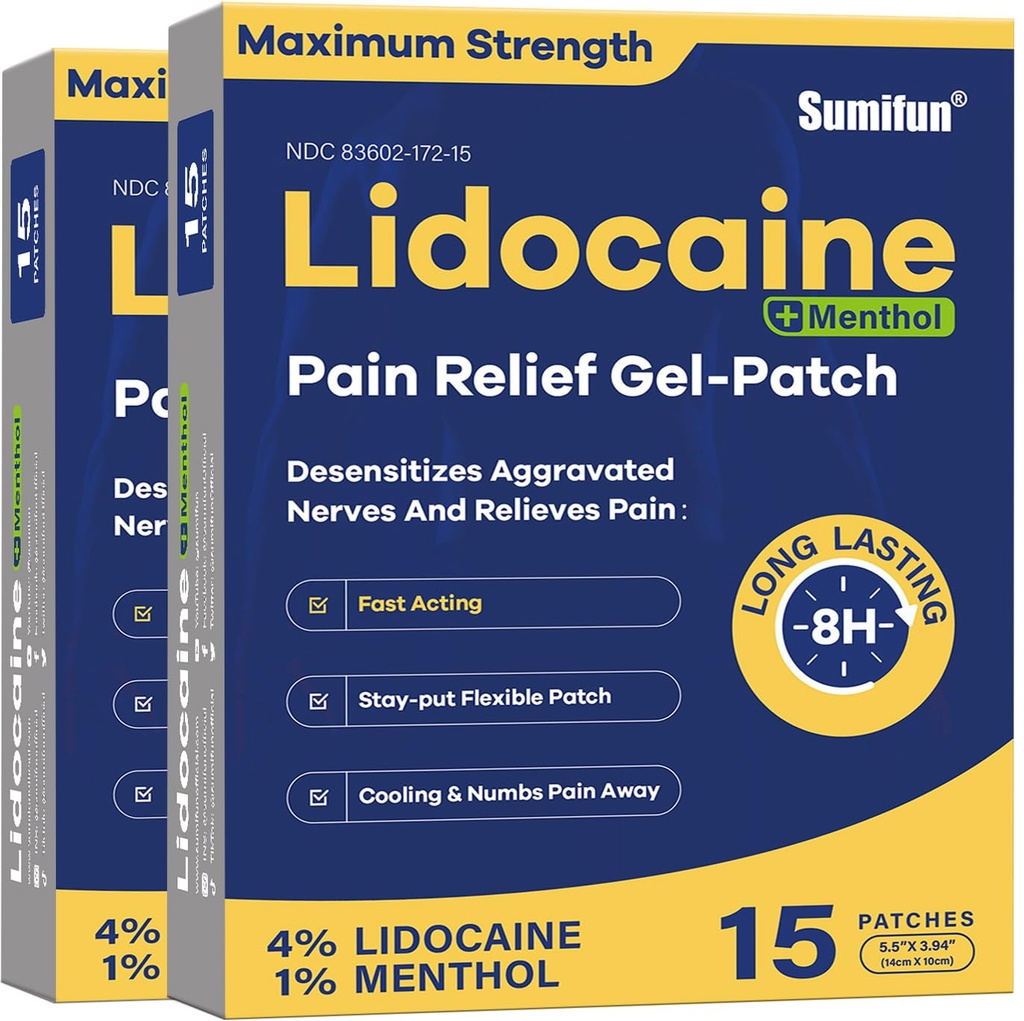 Sumifun 4% Lidokain Záplaty Plus 1% Menthol - 30 Počítá maximální sílu OTC Pain Relief Záplaty pro zadní Ache Stiff Neck Společná bolest Bolest Svalové Svalové Spodní Svalové Topické analogie