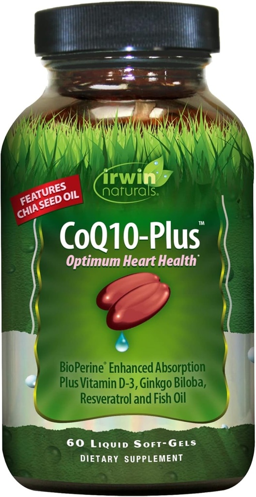 Irwin Naturals CoQ10-Plus Optimum Heart Health, Enhanced Absorpce s Chia Seed Oil, 60 Liquid Soft- Gels