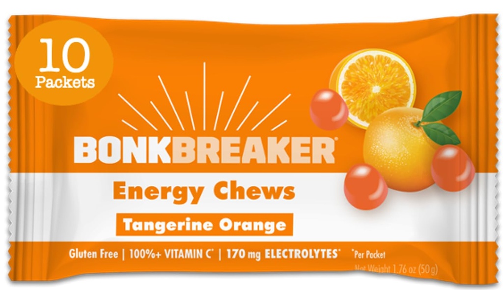 Bonk Breaker Energy Chews, Dairy- Free, gluten- Free ingredience poskytnout rychlou energii a zaměření, 1 box 10 Packets, Tangerine Orange