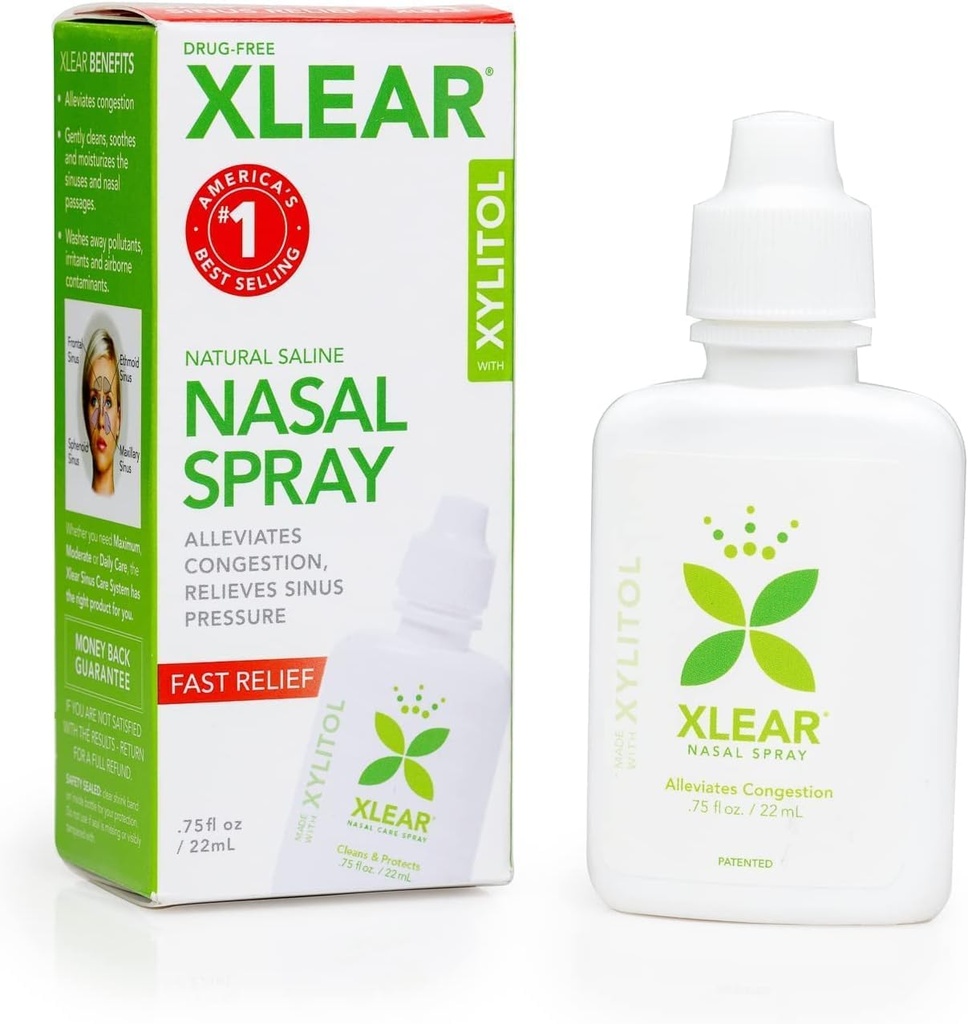 Xlear Natural Saline Nasal Spray s Xylitol, Nose Moisturizer pro děti a dospělé, 0, 75 fl oz (balení po 1)