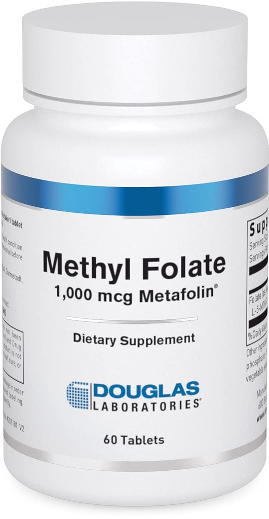 Douglas Laboratories Methyl Folate L- 5-MTHF - 1000 mcg Metafolin - Vitamin B Folát - Podporuje metabolismus a vývoj plodu homocysteinem * - Non- GMO - 60 Tablet